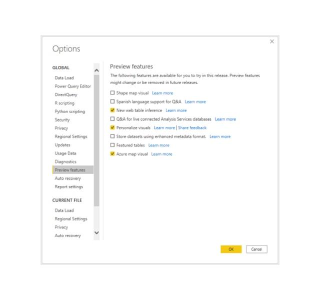 Power bi preview features